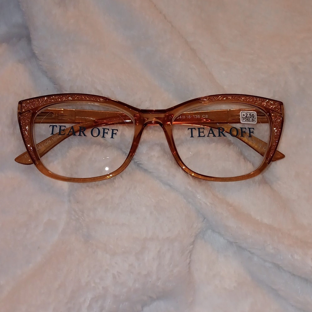 Occi Chiari Glasses Readers +2.50 in Pinkish / brown w glitter corners on top